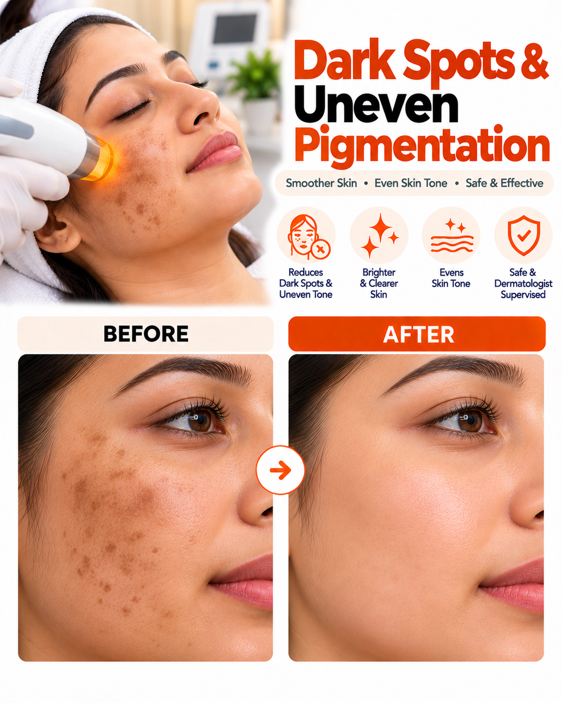 Dark Spots & Uneven Pigmentation before and after at Vridhi Skin Clinic, Sindhanur