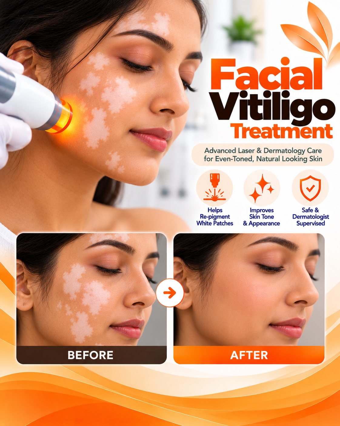 Facial vitiligo treatment before and after at Vridhi Skin Clinic, Sindhanur
