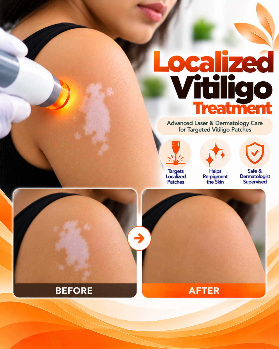 Localized vitiligo treatment before and after at Vridhi Skin Clinic, Sindhanur