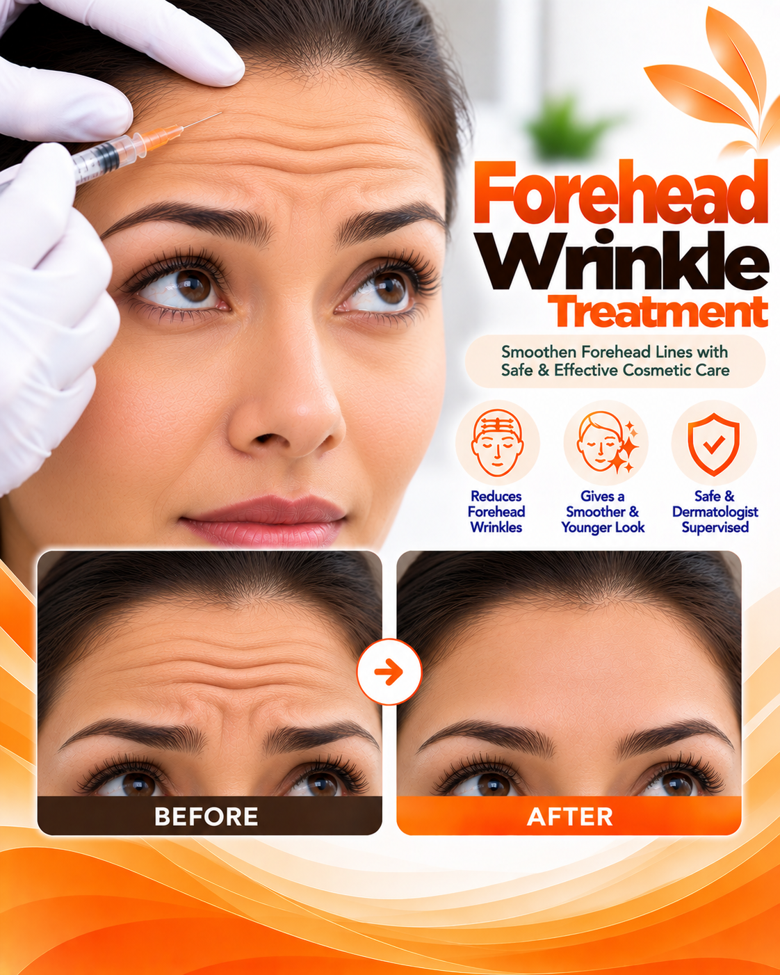 Botox forehead wrinkle treatment before and after at Vridhi Skin Clinic, Sindhanur