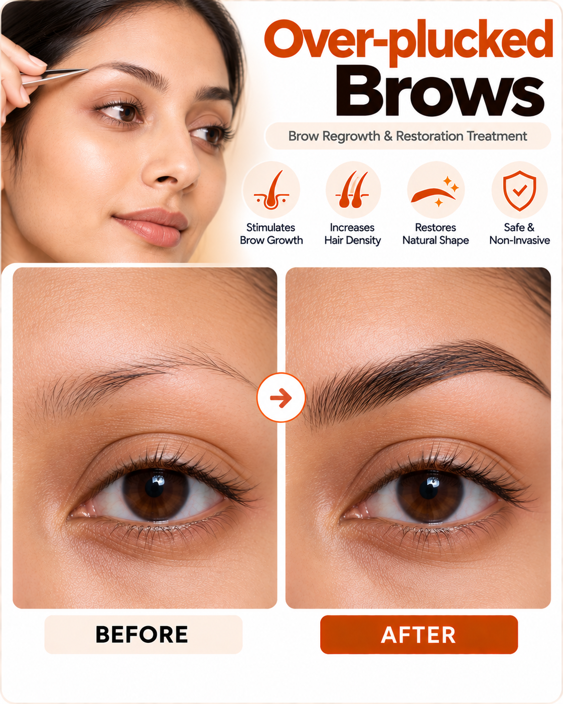 Over-plucked eyebrows microblading before and after at Vridhi Skin Clinic, Sindhanur