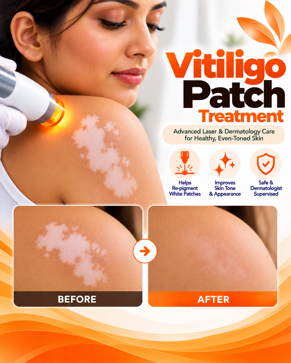 Excimer laser vitiligo patch treatment before and after at Vridhi Skin Clinic, Sindhanur
