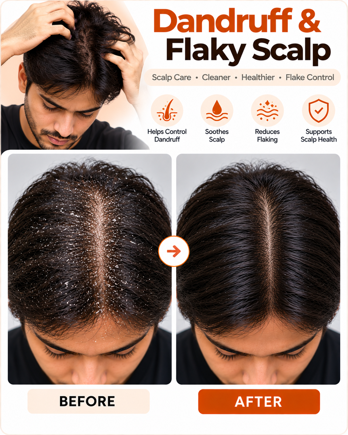 Dandruff and flaky scalp treatment before and after at Vridhi Skin Clinic, Sindhanur