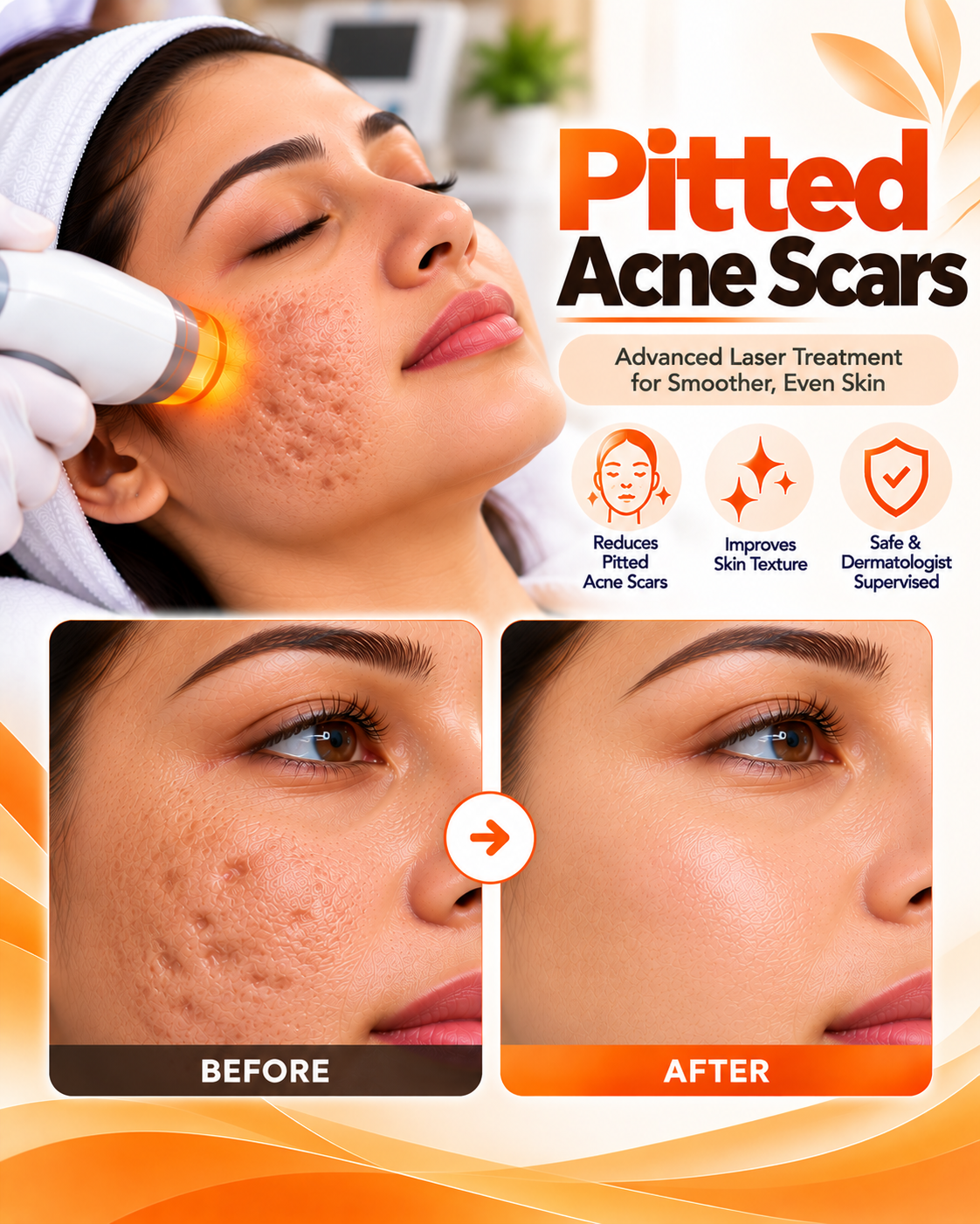 Pitted acne scars laser treatment before and after at Vridhi Skin Clinic, Sindhanur