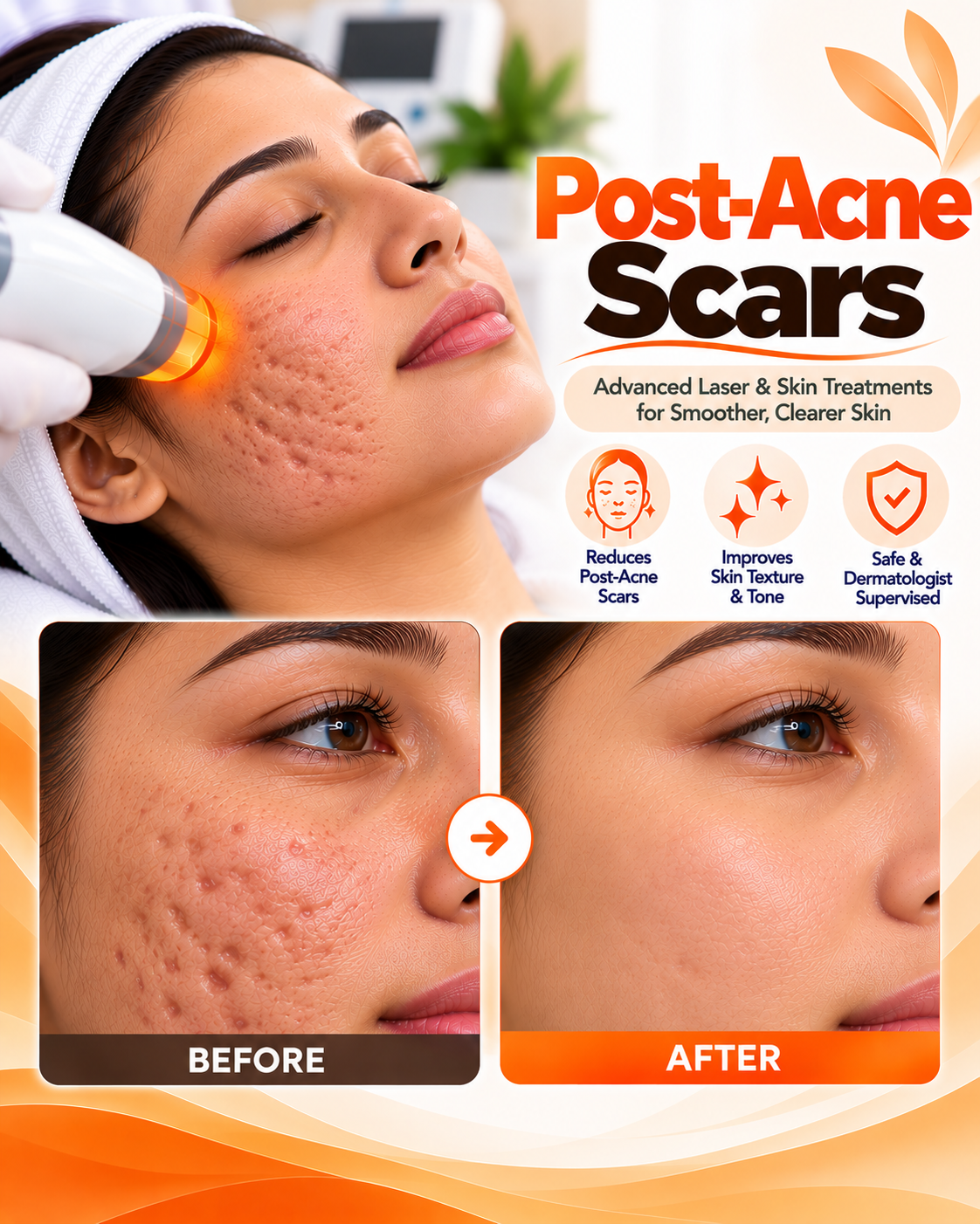 Post-acne scars and marks treatment before and after at Vridhi Skin Clinic, Sindhanur