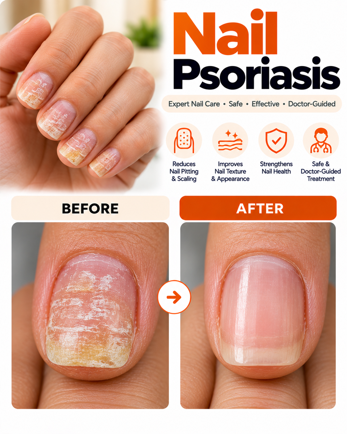 Nail psoriasis treatment before and after at Vridhi Skin Clinic, Sindhanur