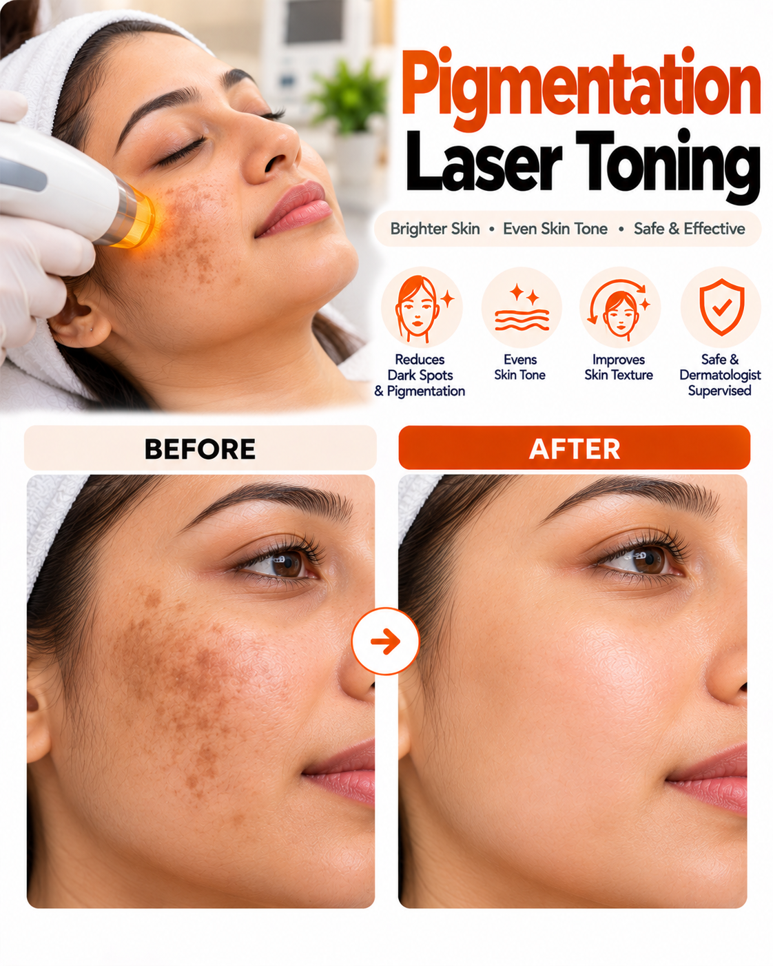 Pigmentation laser toning before and after at Vridhi Skin Clinic, Sindhanur