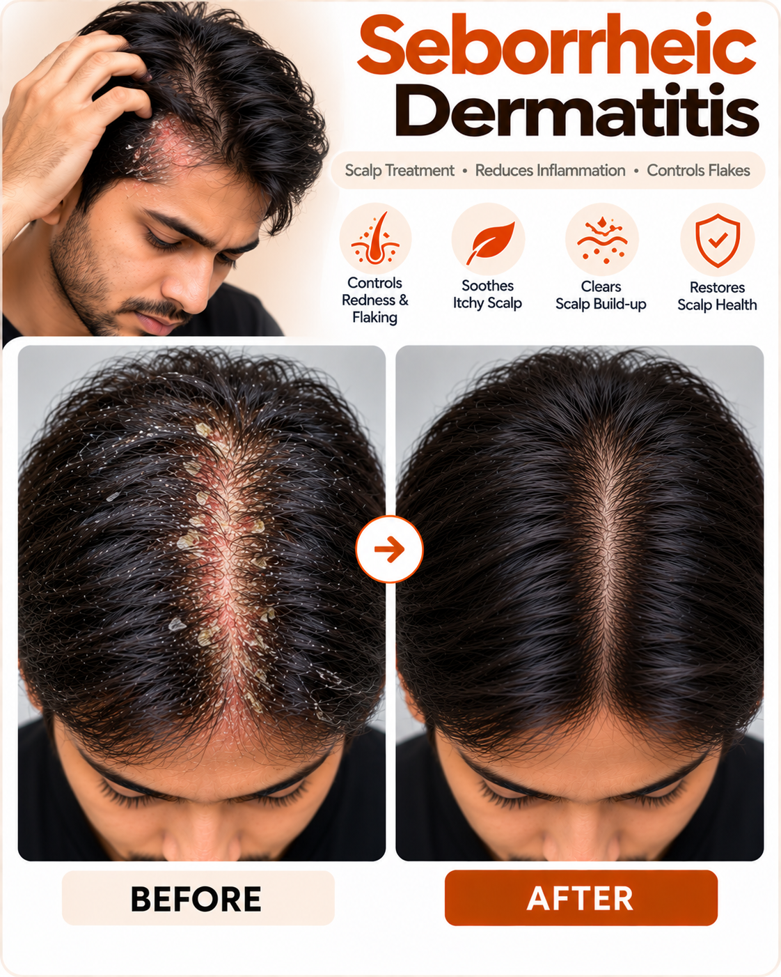 Seborrheic dermatitis scalp treatment before and after at Vridhi Skin Clinic, Sindhanur