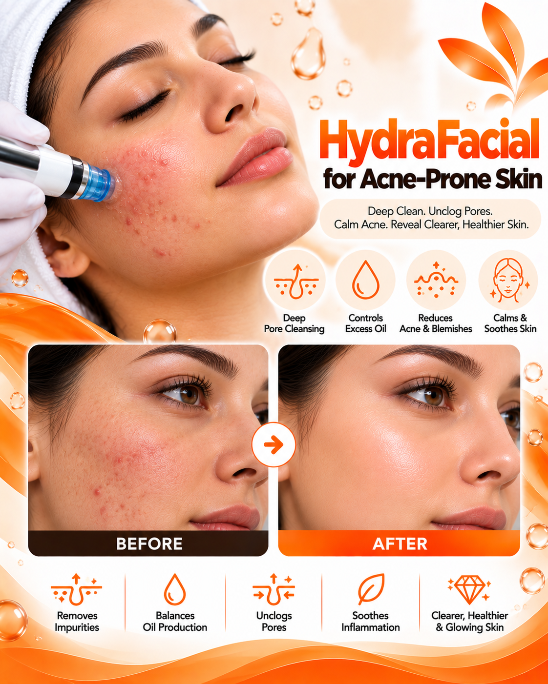 HydraFacial for acne-prone skin before and after at Vridhi Skin Clinic, Sindhanur