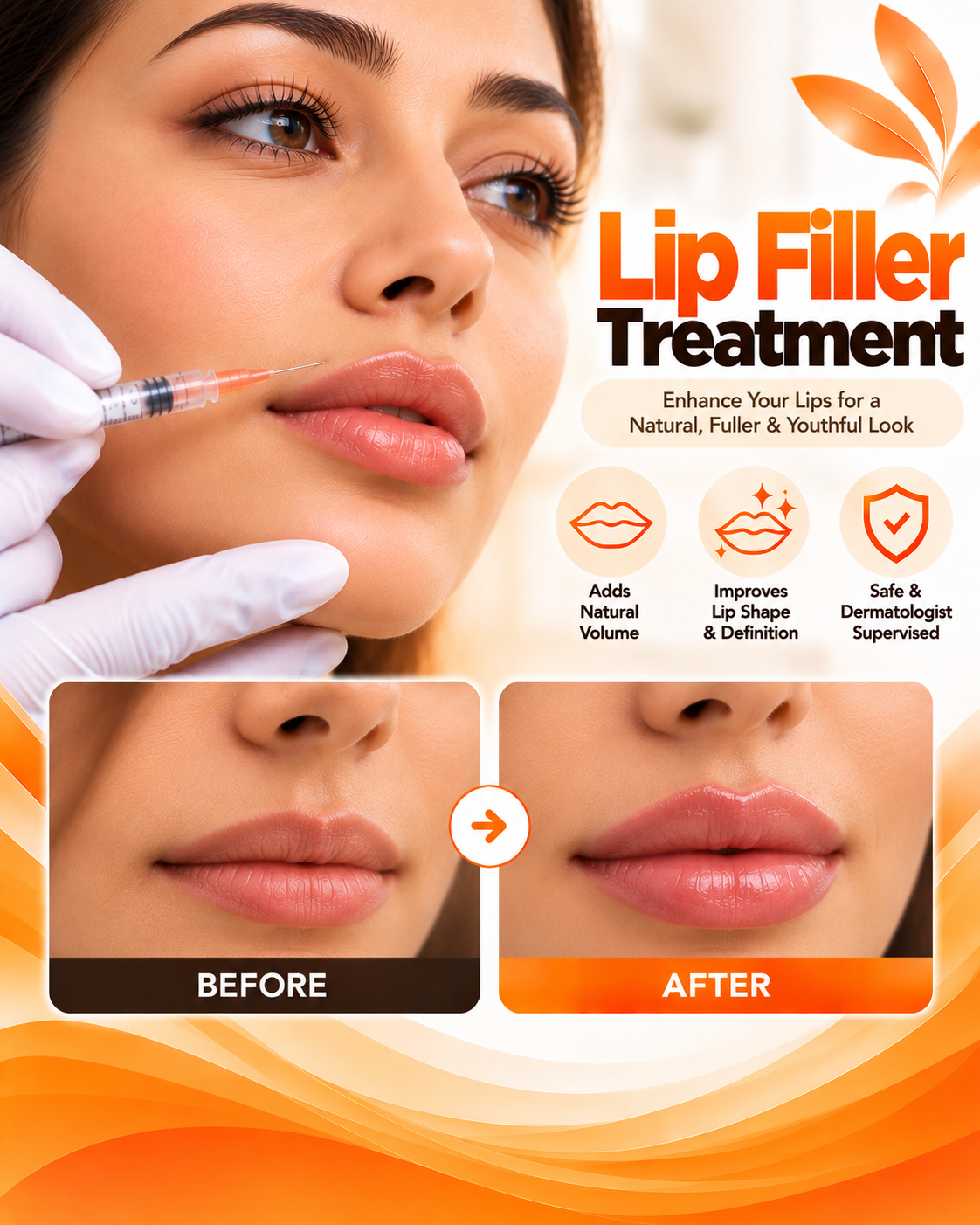 Lip filler treatment before and after at Vridhi Skin Clinic, Sindhanur