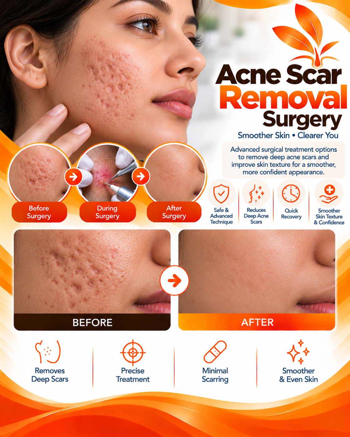 Acne scar removal surgery before and after at Vridhi Skin Clinic, Sindhanur