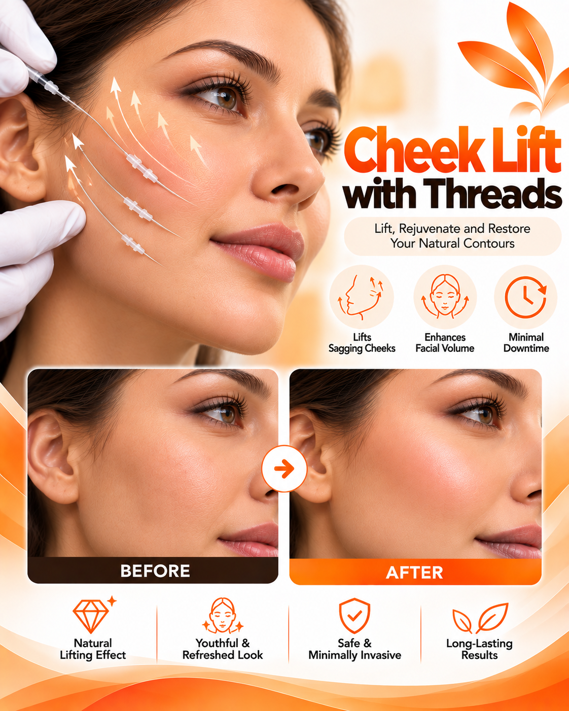 Cheek lift with threads before and after at Vridhi Skin Clinic, Sindhanur