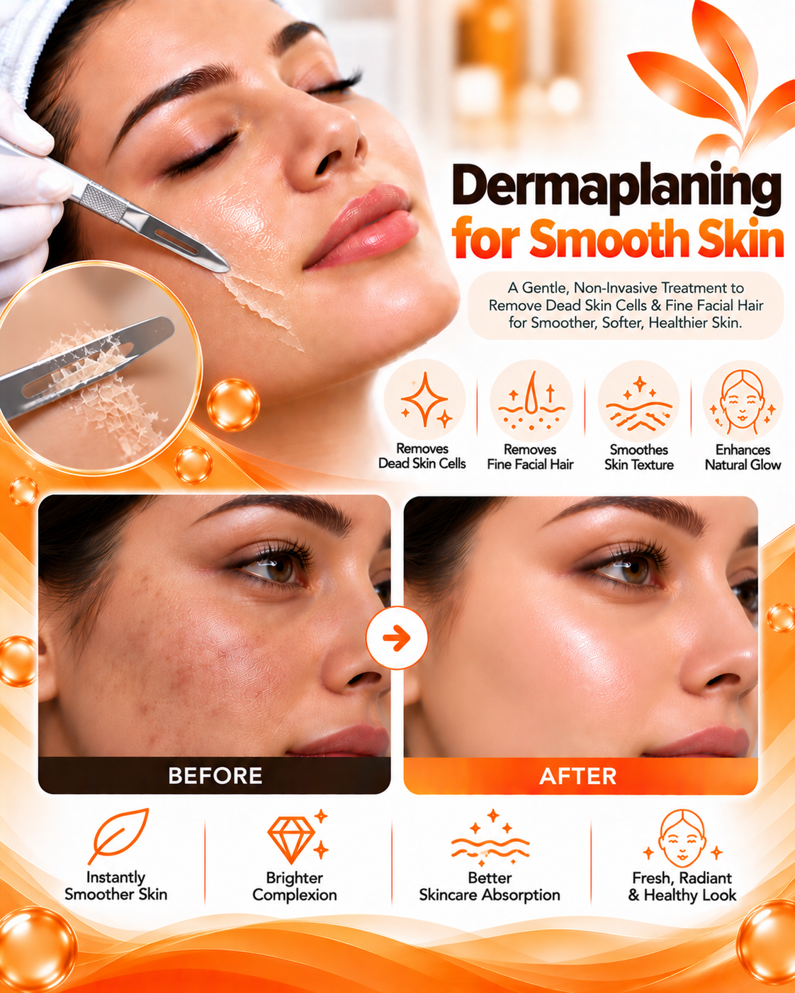 Dermaplaning for skin glow before and after at Vridhi Skin Clinic, Sindhanur