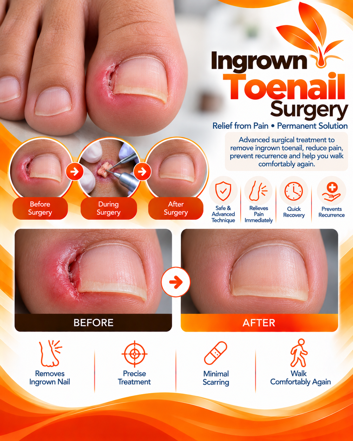 Ingrown toenail surgery before and after at Vridhi Skin Clinic, Sindhanur