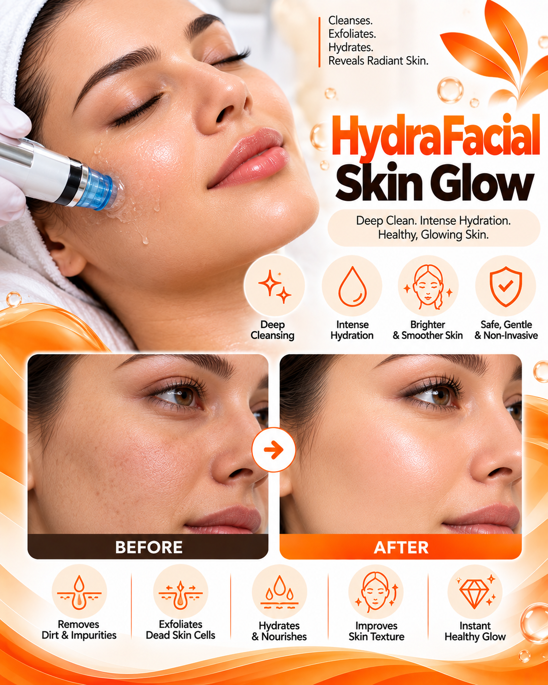 HydraFacial skin glow before and after at Vridhi Skin Clinic, Sindhanur